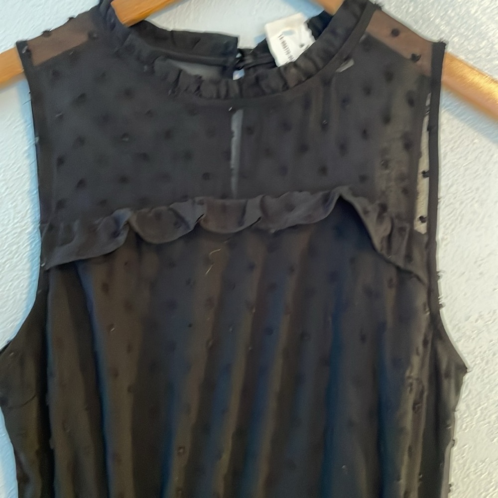 NWT | Monteau Black Swiss‎ Dot Sleeveless High Neck Midi Tiered Dress M